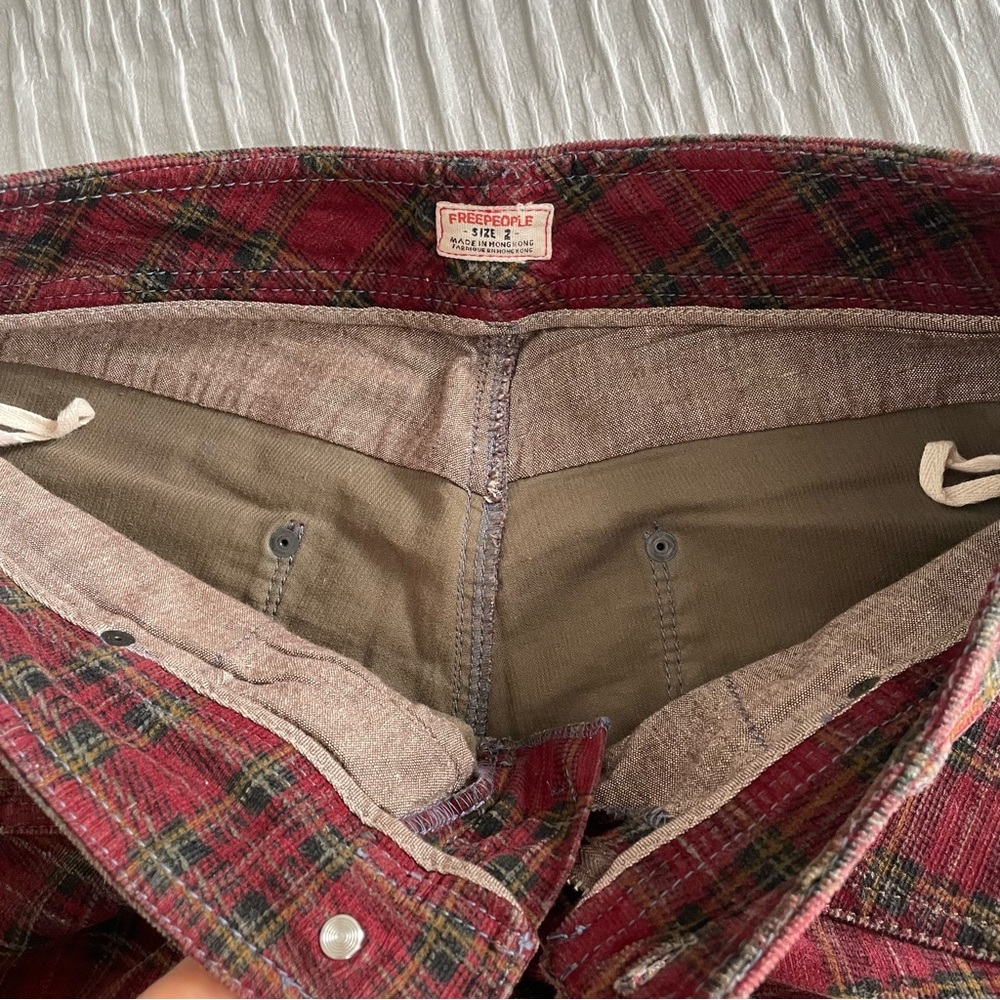 Free People Plaid Burgundy Black Corduroy Low Waist Pants - Picture 13 of 16